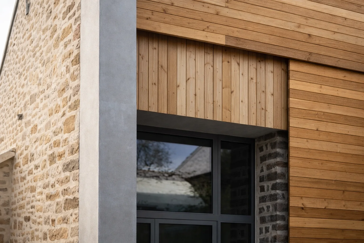 Extension associant pierre et construction bois